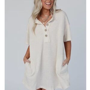 Cream Button-Up Tunic Dress